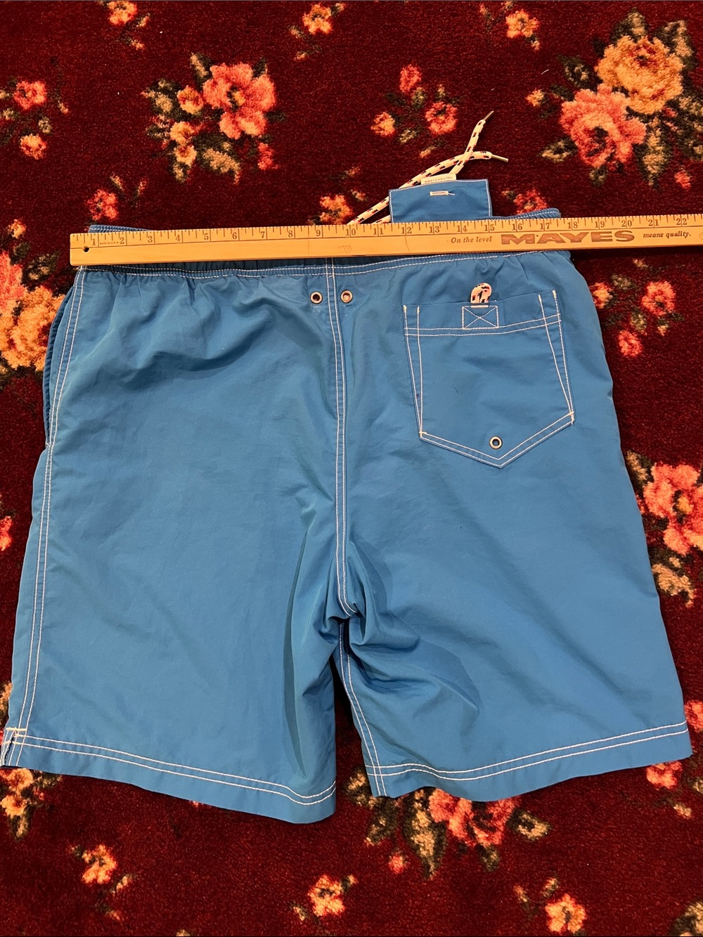 Lands' End Men's Blue Swim Board Shorts with Contrast white Stitching -medium